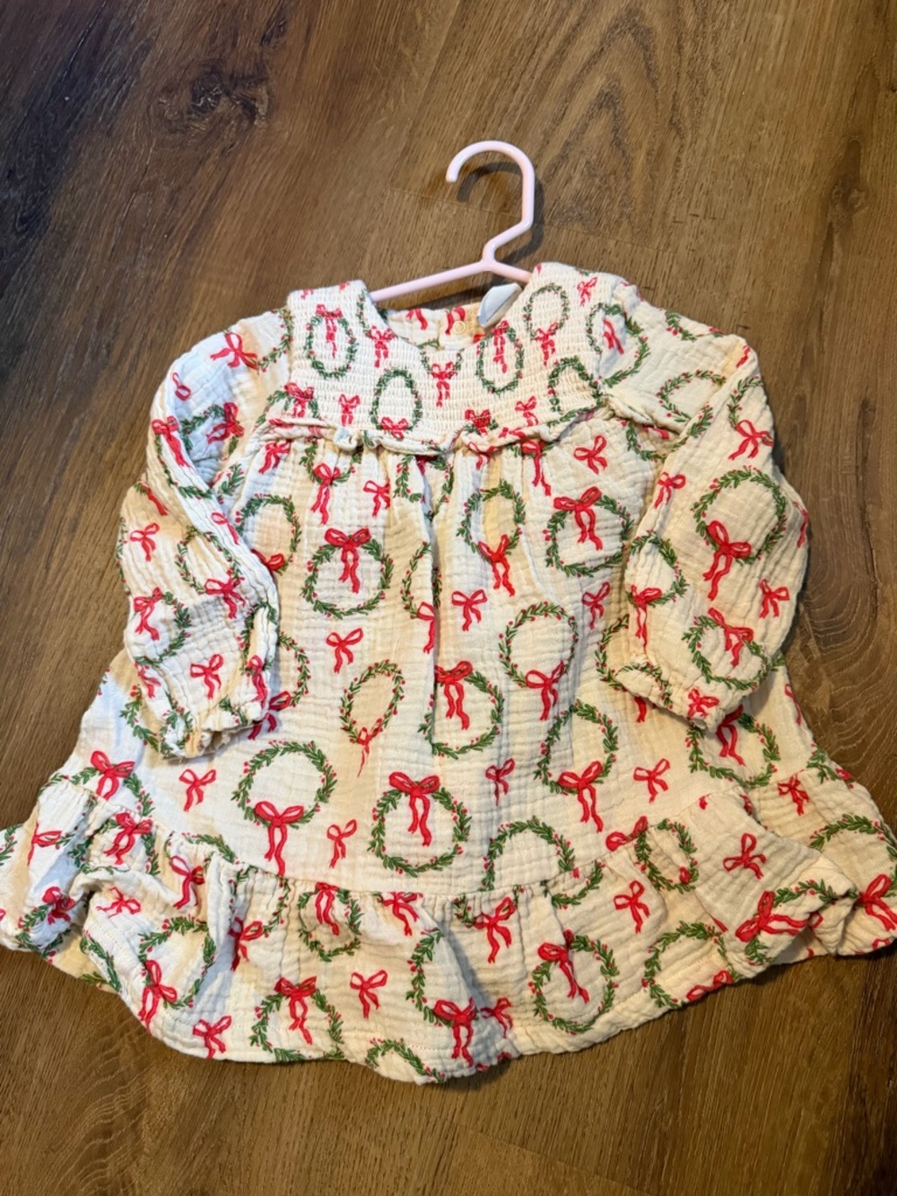 Girls Cream Holiday Wreath Dress - Brand Unspecified
